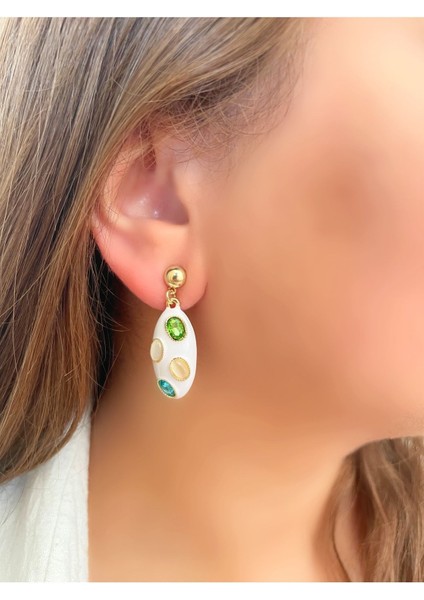 Set.up Sallantılı Doğal Taşlı Seramik Tasarım Küpe