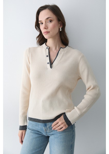 Vanilya - Antrasit 2 Patlı Düğmeli Kazak - 251023