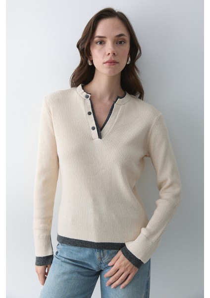 Vanilya - Antrasit 2 Patlı Düğmeli Kazak - 251023 modelleri