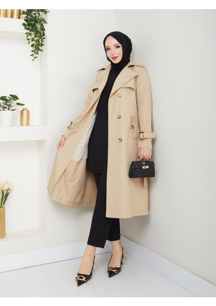 Kadın Bej Arkası Düğmeli Trençkot fiyatları