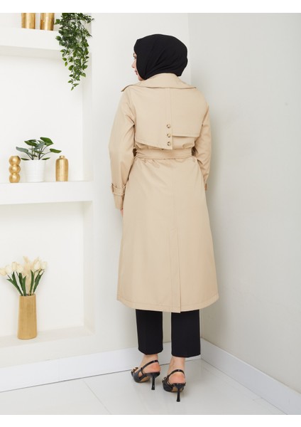 Kadın Bej Arkası Düğmeli Trençkot fırsatları