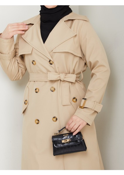 Kadın Bej Arkası Düğmeli Trençkot indirimleri