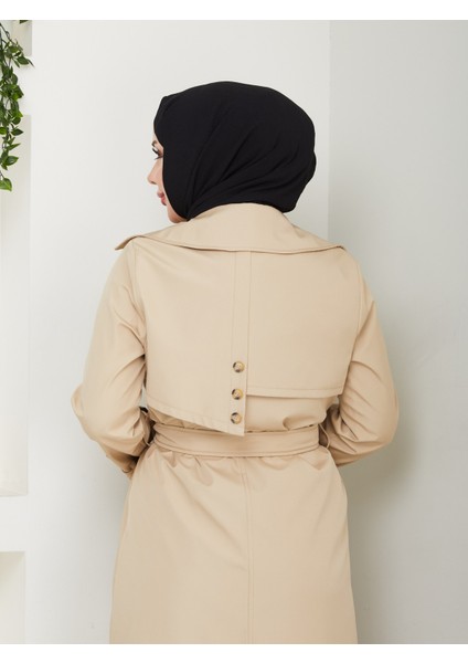 Kadın Bej Arkası Düğmeli Trençkot
