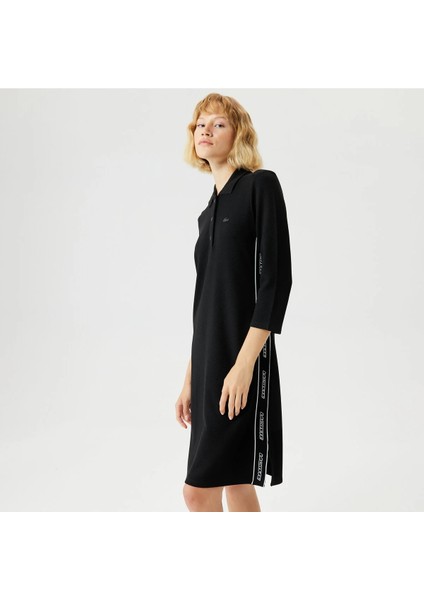 Kadın Regular Fit Uzun Kollu Gömlek Yaka Baskılı Siyah Elbise modelleri