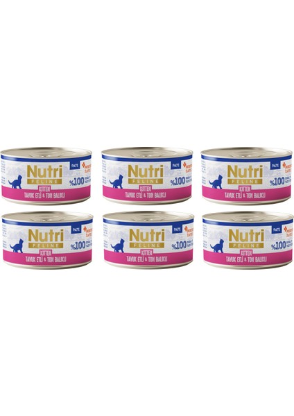 Kitten Tavuk Etli ve Ton Balıklı Tahılsız Yavru Kedi Konservesi 70 Gr. x 6 Adet