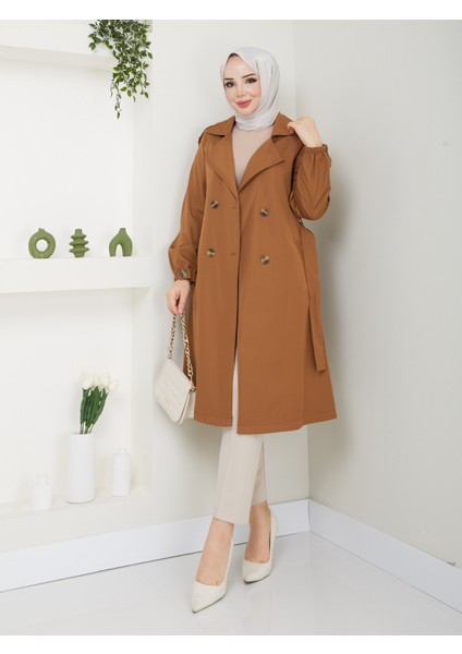 Kadın Kahverengi Lastik Kollu Trençkot fiyatları