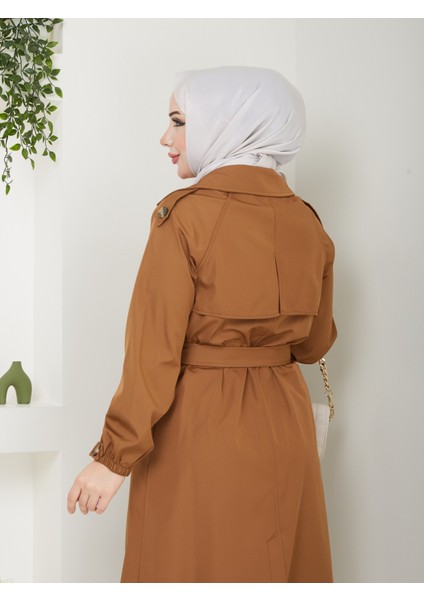 Kadın Kahverengi Lastik Kollu Trençkot modelleri