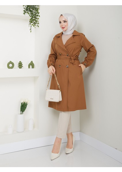 Kadın Kahverengi Lastik Kollu Trençkot fırsatları