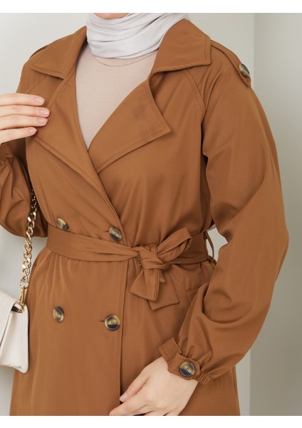 Kadın Kahverengi Lastik Kollu Trençkot