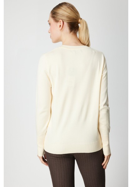 Kadın Yakası Inci Detaylı Triko Kazak 65379 Krem fırsatları