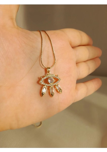 Altın Rengi Göz Figürlü Şans Kolyesi Zarif Kadın Aksesuarı