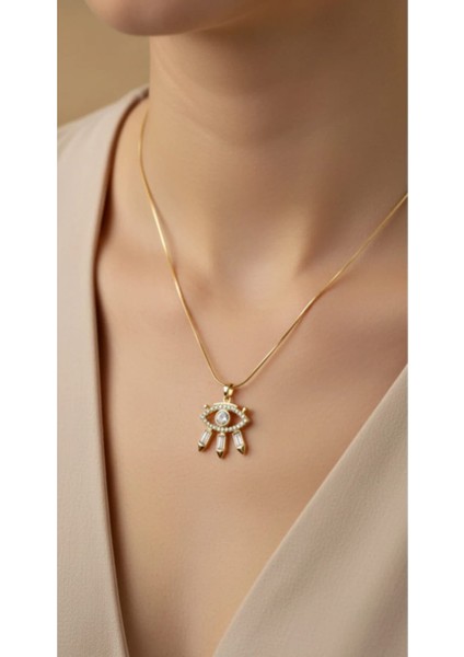 Altın Rengi Göz Figürlü Şans Kolyesi Zarif Kadın Aksesuarı modelleri