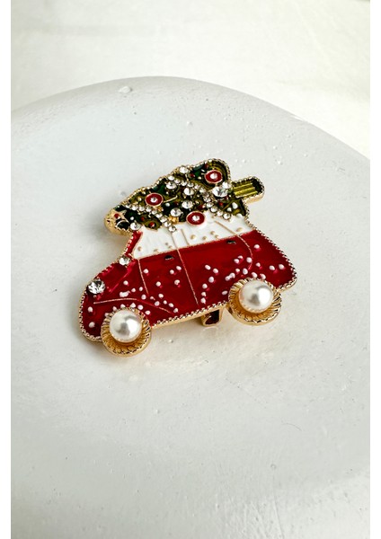 Yılbaşı Temalı Inci Detay Çam Ağacı Araba Broş (3cm)