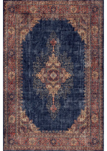 Norm Halı Allure 50-030 Lacivert Eskitme Halı Etnik Otantik Dokuma Şönil Yıkanabilir Salon Halısı