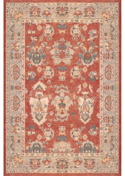 Norm Halı Allure 61-030 Kırmızı Eskitme Halı Etnik Otantik Dokuma Şönil Yıkanabilir Salon Halısı