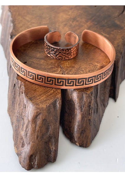 Ayarlanabilir %100 Saf Bakır Bileklik Bakır Yüzük Kombini El Yapımı Bileklik Yüzük