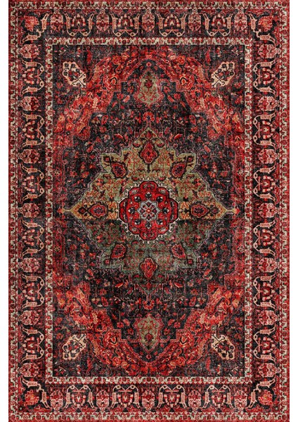 Norm Halı Allure 61-067 Kırmızı Eskitme Halı Etnik Otantik Dokuma Şönil Yıkanabilir Salon Halısı