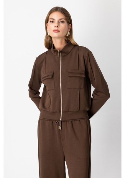 Kadın Cep Detaylı Dik Yaka Eşofman Üstü 66509 Kahverengi fiyatları