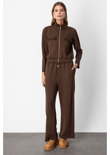 Kadın Cep Detaylı Dik Yaka Eşofman Üstü 66509 Kahverengi modelleri