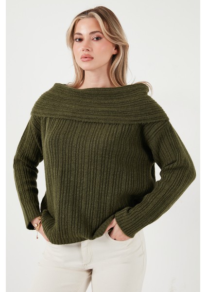 Oversize Fit Madonna Yaka Triko Kazak Bayan Kazak 4615216