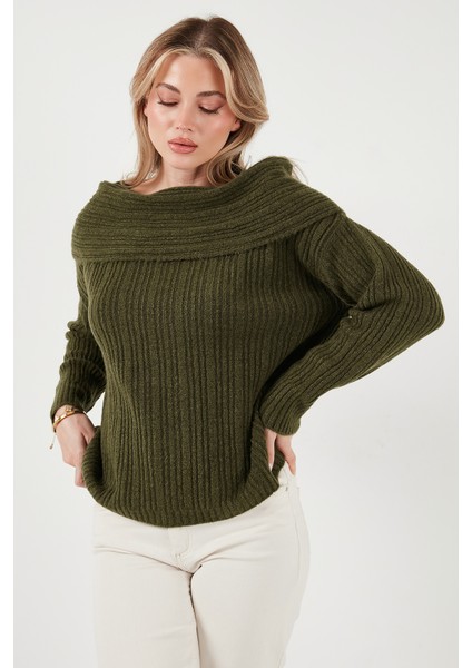 Oversize Fit Madonna Yaka Triko Kazak Bayan Kazak 4615216 fırsatları