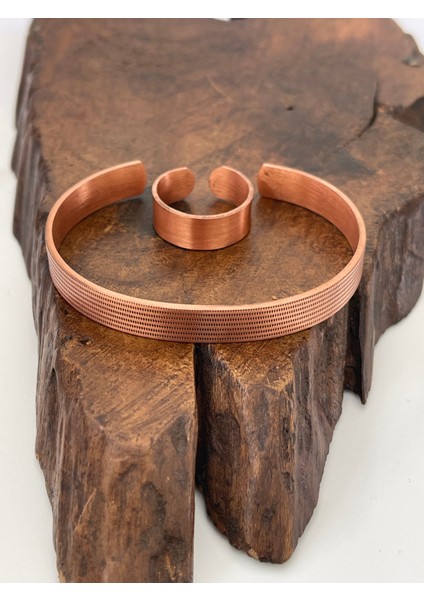 Ayarlanabilir %100 Saf Bakır Bileklik Bakır Yüzük Kombini El Yapımı Bileklik Yüzük