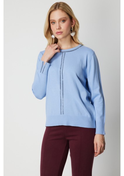 Kadın Taş Işlemeli Triko Kazak 65397 Bulut fiyatları