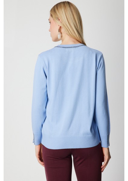 Kadın Taş Işlemeli Triko Kazak 65397 Bulut fırsatları