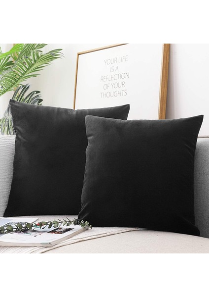 Siyah Kırlent Kılıfı 4'lü Set - Gizli Fermuarlı - Kadife Dokulu