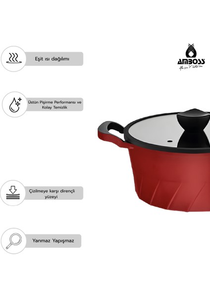 16 Parça Vento Döküm Tencere Tava Sahan Seti (Kırmızı) fiyatları