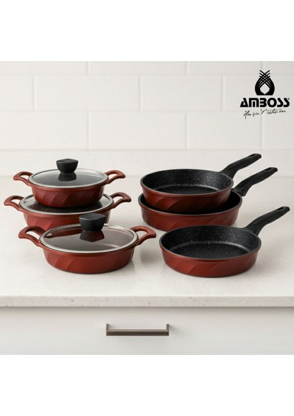 Vento 9 Parça Döküm Tava Sahan Seti (Kırmızı)