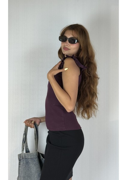 Kadın Bisiklet Yaka Barbie Baskılı Kolu Fırfırlı Bluz Tişört indirimleri