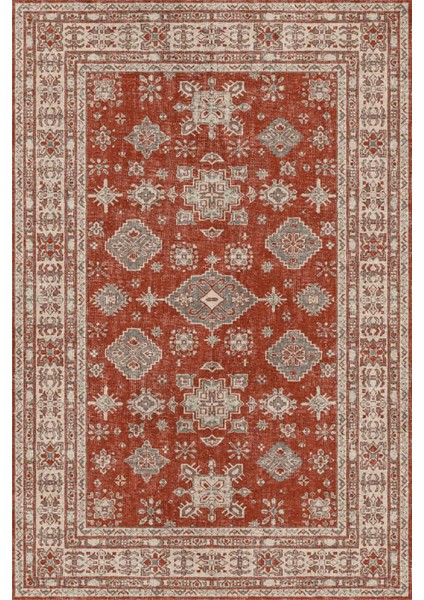 Norm Halı Allure 50-542 Kırmızı Eskitme Halı Etnik Otantik Dokuma Şönil Yıkanabilir Salon Halısı