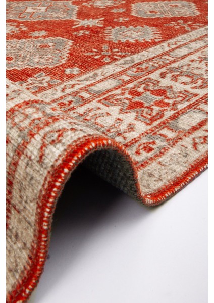 Norm Halı Allure 50-542 Kırmızı Eskitme Halı Etnik Otantik Dokuma Şönil Yıkanabilir Salon Halısı indirimleri