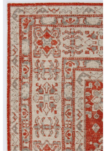 Norm Halı Allure 50-542 Kırmızı Eskitme Halı Etnik Otantik Dokuma Şönil Yıkanabilir Salon Halısı