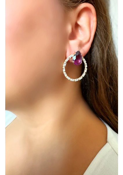 Set.up Mor Taşlı Tasarım Küpe