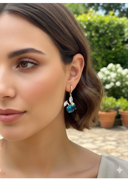 Set.up Mavi Topaz Taşlı Tavşan Motifli Sallantılı Küpe