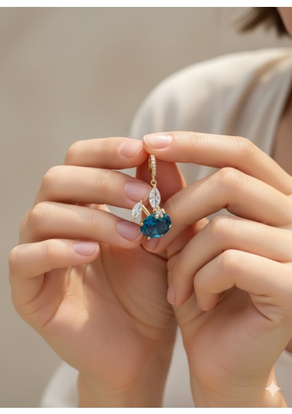 Set.up Mavi Topaz Taşlı Tavşan Motifli Sallantılı Küpe modelleri