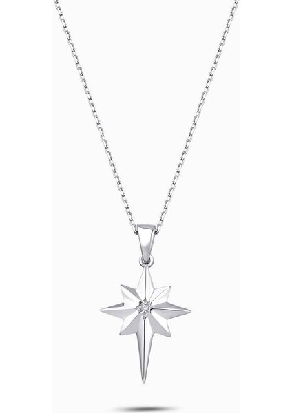 0.01 Karat Pırlanta Gümüş Kutup Yıldızı Kolye