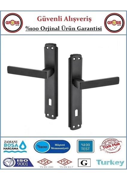 Mat Siyah İç Oda Kapı Kolu - 1 Takım Ön ve Arka