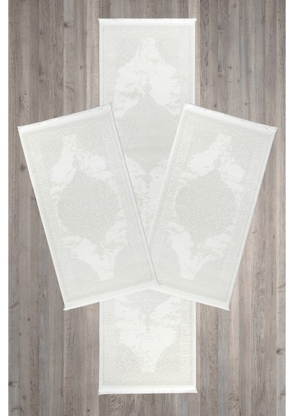 Yatak Odası Halısı Krem 3 Parça 2 Adet 80X150 1 Adet 80X300 Tozumaz Polipropilen Pamuk 7101 Kemik