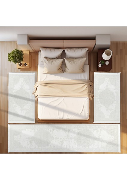 Yatak Odası Halısı Krem 3 Parça 2 Adet 80X150 1 Adet 80X300 Tozumaz Polipropilen Pamuk 7101 Kemik fiyatları