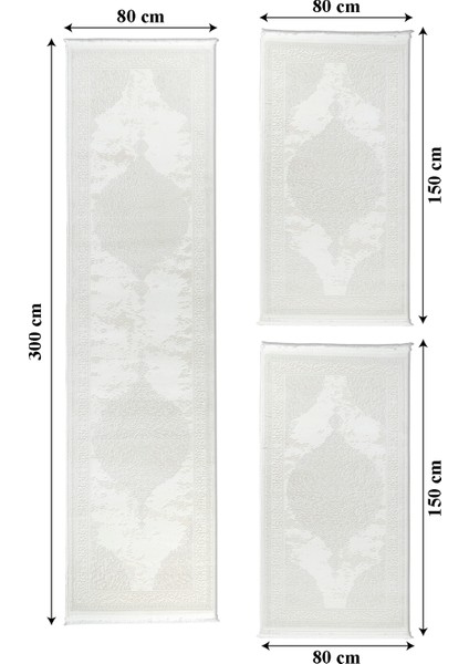 Yatak Odası Halısı Krem 3 Parça 2 Adet 80X150 1 Adet 80X300 Tozumaz Polipropilen Pamuk 7101 Kemik