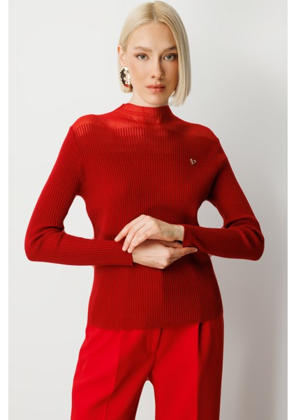 Kadın Aksesuar Detaylı Triko Kazak 60346 Kırmızı fiyatları