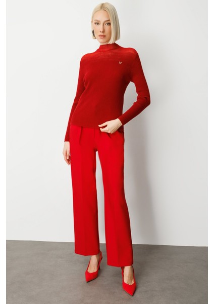Kadın Aksesuar Detaylı Triko Kazak 60346 Kırmızı modelleri
