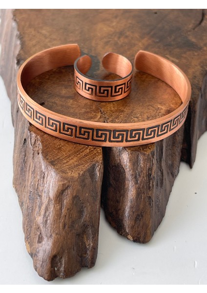 Ayarlanabilir %100 Saf Bakır Bileklik Bakır Yüzük Kombini El Yapımı Bileklik Yüzük