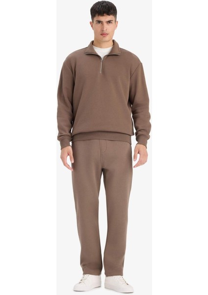 Regular Fit Dik Yaka Yarım Fermuarlı İçi Yumuşak Tüylü Basic Düz Sweatshirt X7405AZ25AU