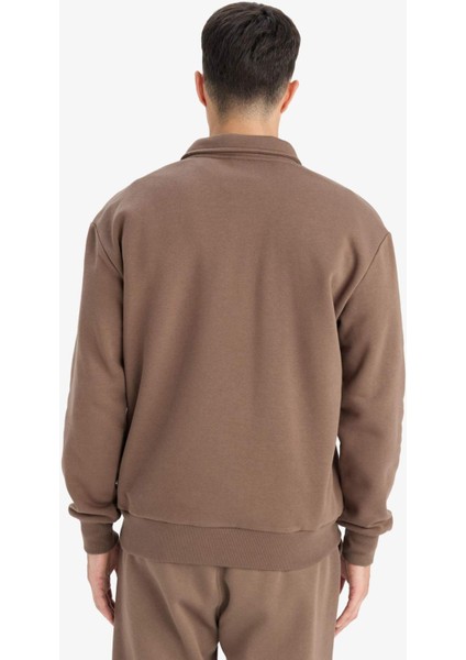 Regular Fit Dik Yaka Yarım Fermuarlı İçi Yumuşak Tüylü Basic Düz Sweatshirt X7405AZ25AU