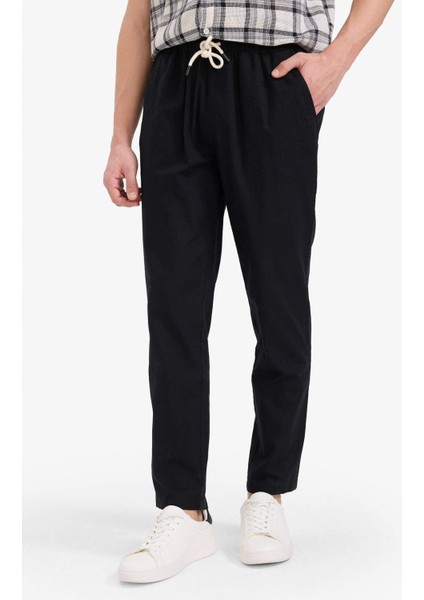 %100 Pamuk Jogger Fit Beli Bağcıklı Lastikli Dar Paça Cepli Pantolon