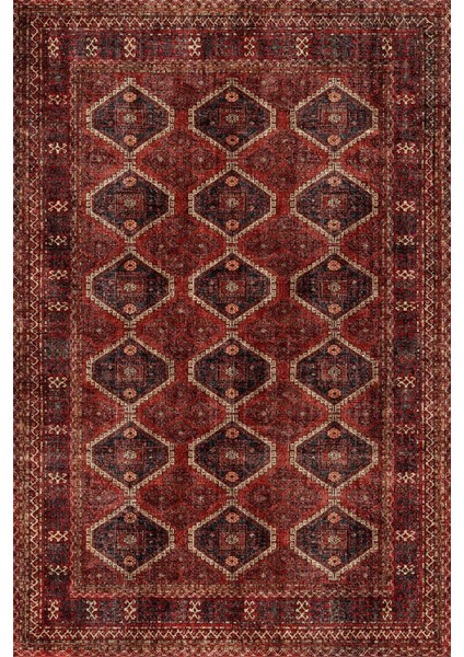 Norm Halı Allure 61-058 Kırmızı Eskitme Halı Etnik Otantik Dokuma Şönil Yıkanabilir Salon Halısı